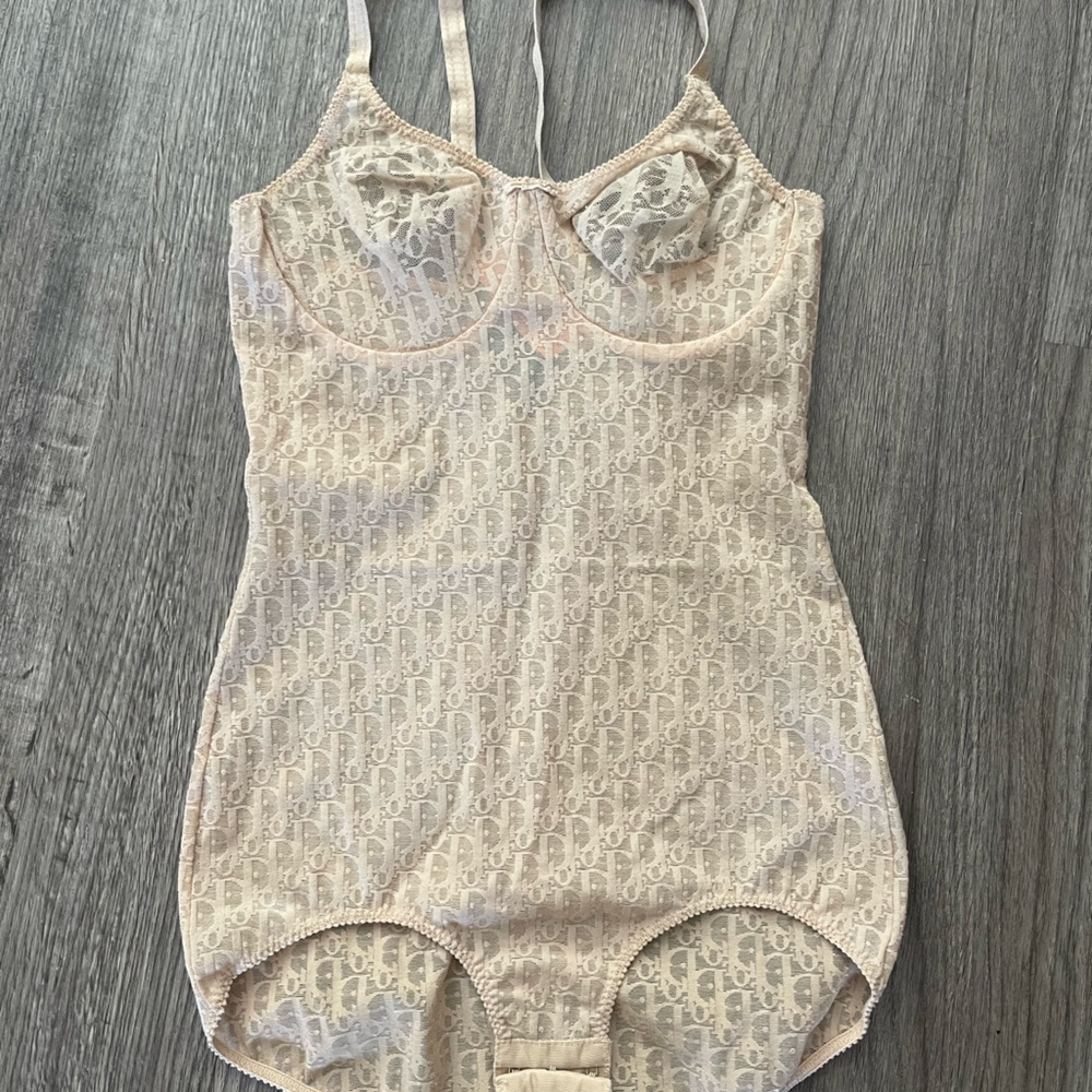 RARE Christian Dior Vintage 1990's Kardashian Nude Sheer Monogram Bodysuit